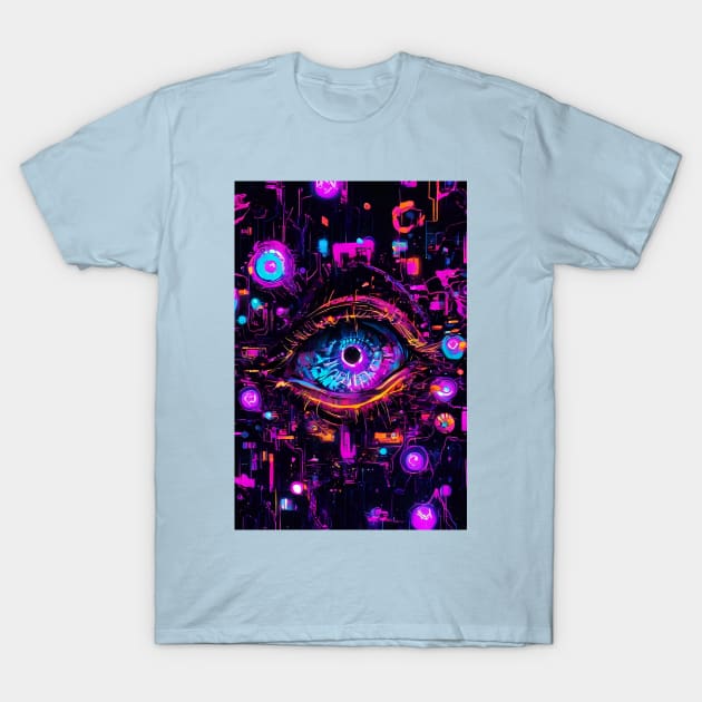 Neon eye closeup abstract art T-Shirt by Spaceboyishere